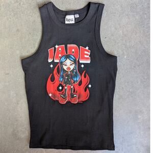 Y2K Bratz Jade Flame Graphic Tank Top Black – Large NWT 90s 00s Grunge Festival